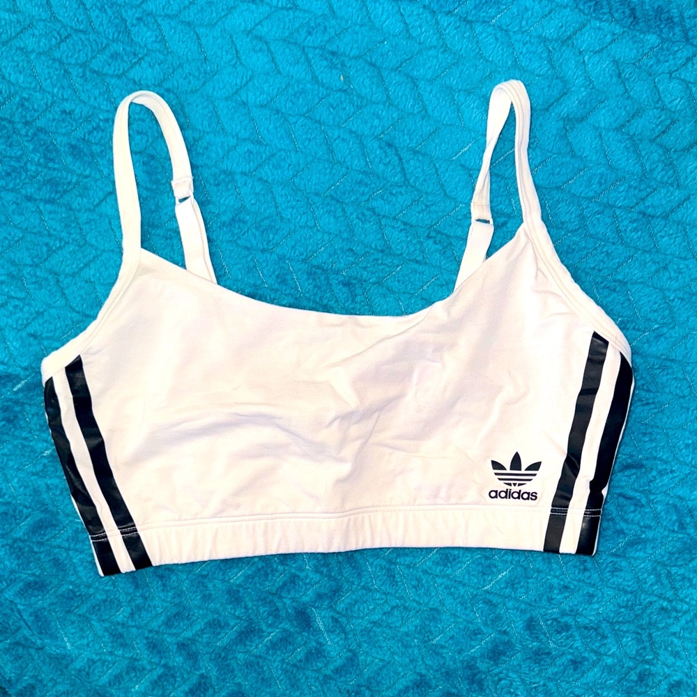 Adidas Girls White and Black Sports Bra - Girls M